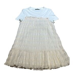 New English Factory Shirred Chiffon T-Shirt Dress – Medium
